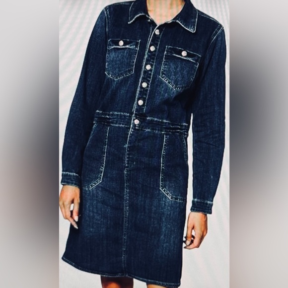 Cream Dresses & Skirts - Denim Shirtdress by CREAM (Denmark) Dark Blue stretch Metal buttons knee length